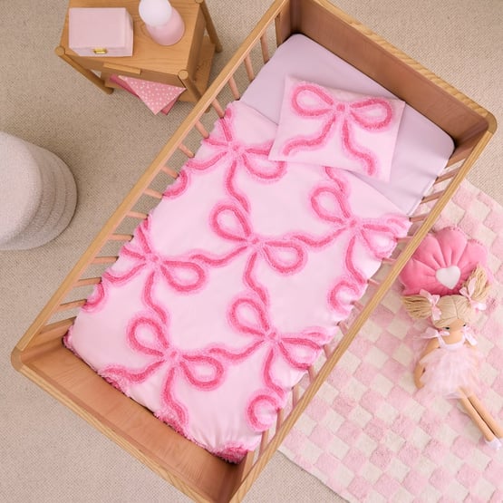 Bow Tufted Pink Cot Quilt Cover Set