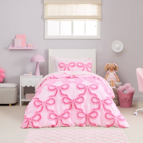 Bow Tufted Pink Quilt Cover Set