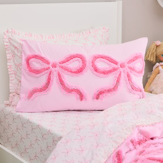 Bow Tufted Pink Quilt Cover Set