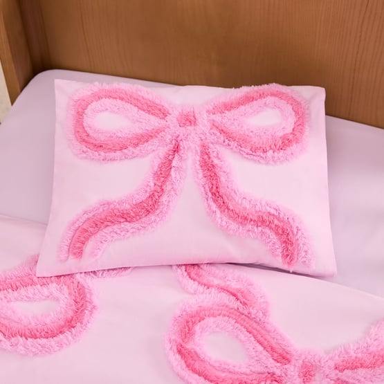 Bow Tufted Pink Cot Quilt Cover Set