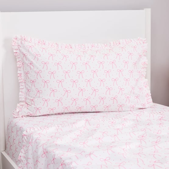 I Heart White Bows Ruffle Sheet Set 