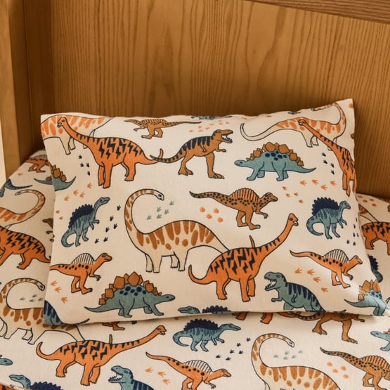 Dinosaur Friends Ecru Flannelette Cot Sheet Set