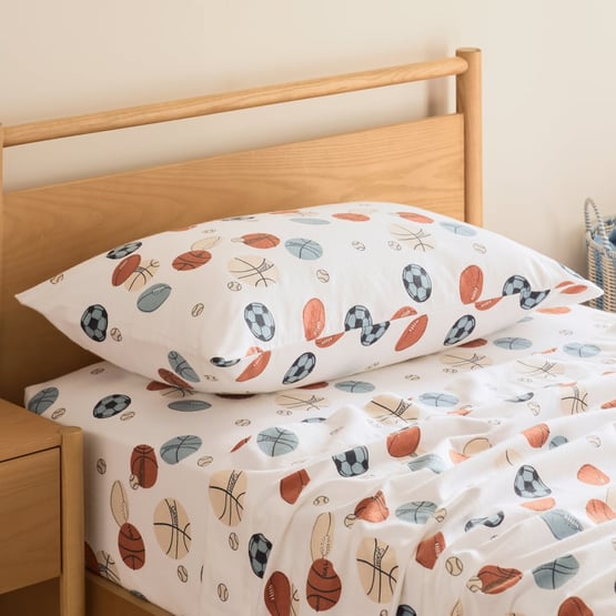 Sports Star White Flannelette Sheet Set