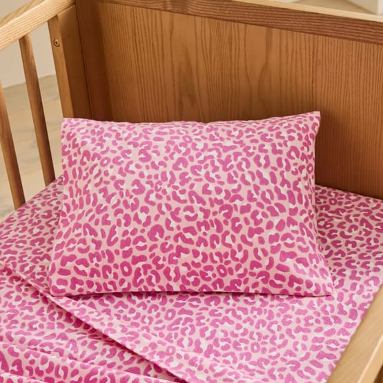 Ava Pink Animal Print Flannelette Cot Sheet Set
