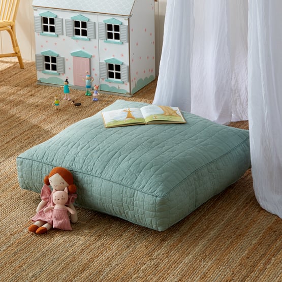 Vintage Washed Linen Eucalyptus Floor Cushion