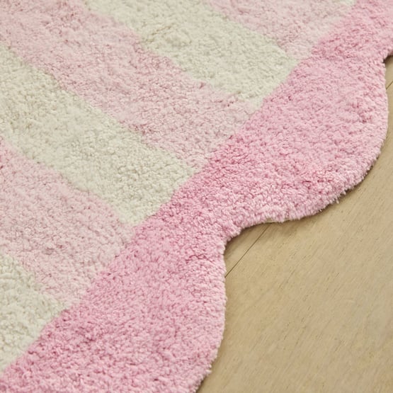 Pink & Natural Scallop Stripe Rug