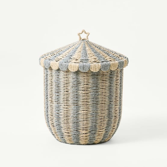 Stripe Scallop Sage Storage Basket