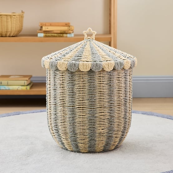 Stripe Scallop Sage Storage Basket