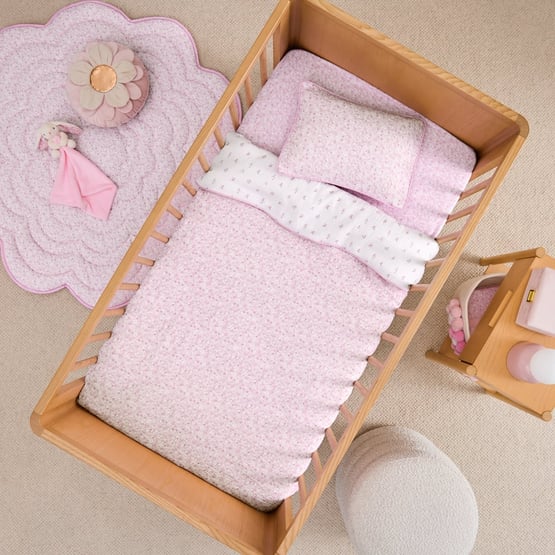 Heirloom Rosie Pink Quilted Cot Quilt Cover Set