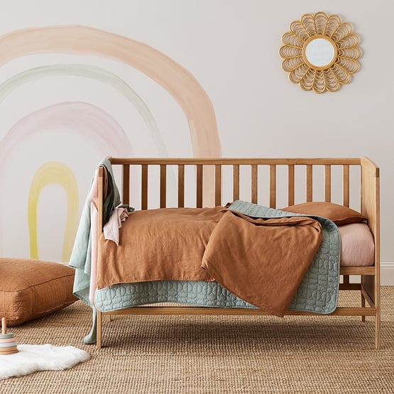 Vintage Washed Linen Cot Caramel Quilt Cover Set