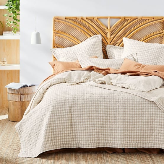 Vintage Washed Linen Check Quilted Pillowcase