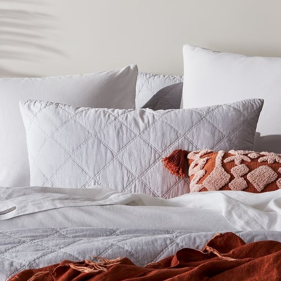 Stonewashed Cotton Silver Quilted Coverlet Separates