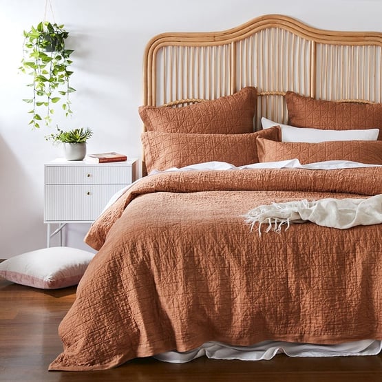 Vintage Washed Linen Caramel Quilted Quilt Cover Separates
