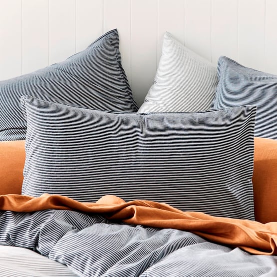 Stonewashed Printed Cotton Navy Stripe Pillowcases