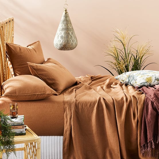 Vintage Washed Linen Caramel Sheet Set + Pillowcases