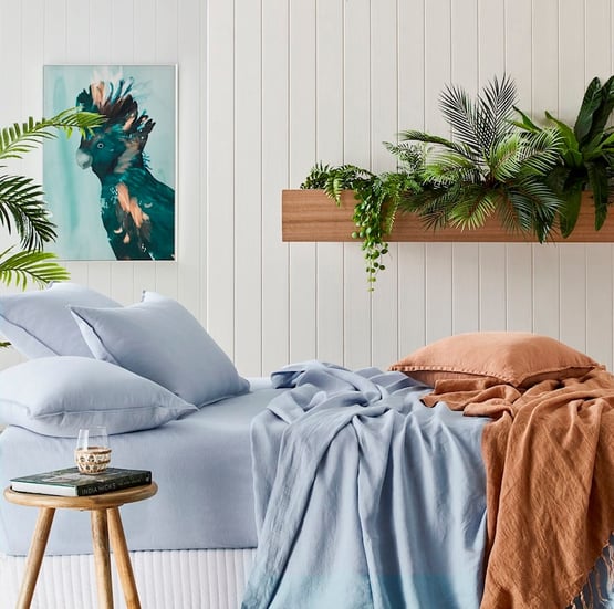 Vintage Washed Linen Dusty Blue Sheet Set