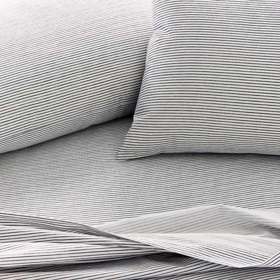 Stonewashed Printed Cotton Navy Stripe Sheet Set