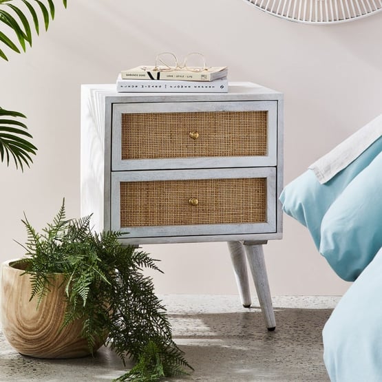 Anjuna Collection 1 Drawer Bedside Table White Wash 