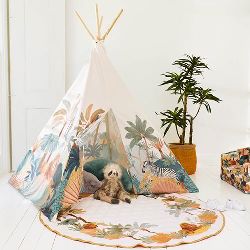 Karina Jambrak x Adairs Kids Teepee, Nursery Play Mat and Sloth Plush Toy.