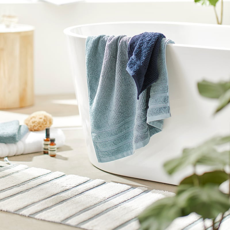Riviera Sea Blue Multi Stripe Bath Runner