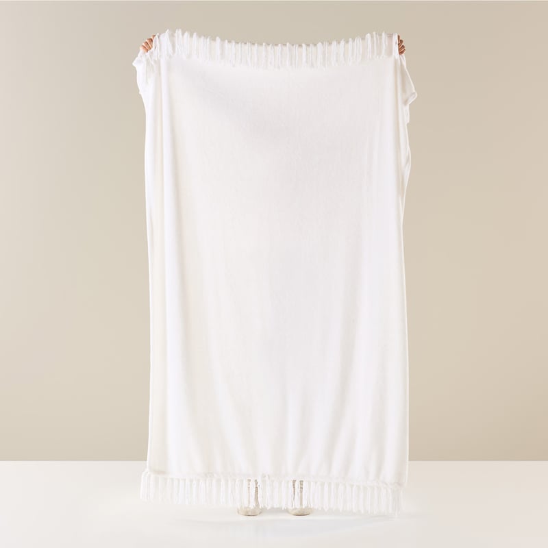 Aspen White Fleece Tassel Throw