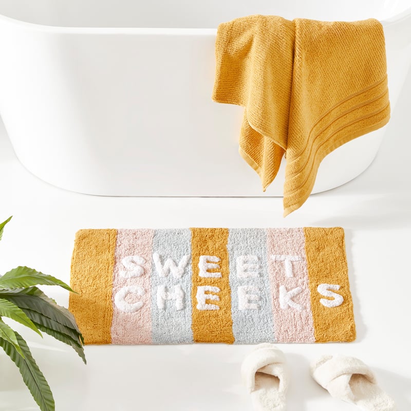 Sweet Cheeks Mustard Multi Stripe Bath Mat