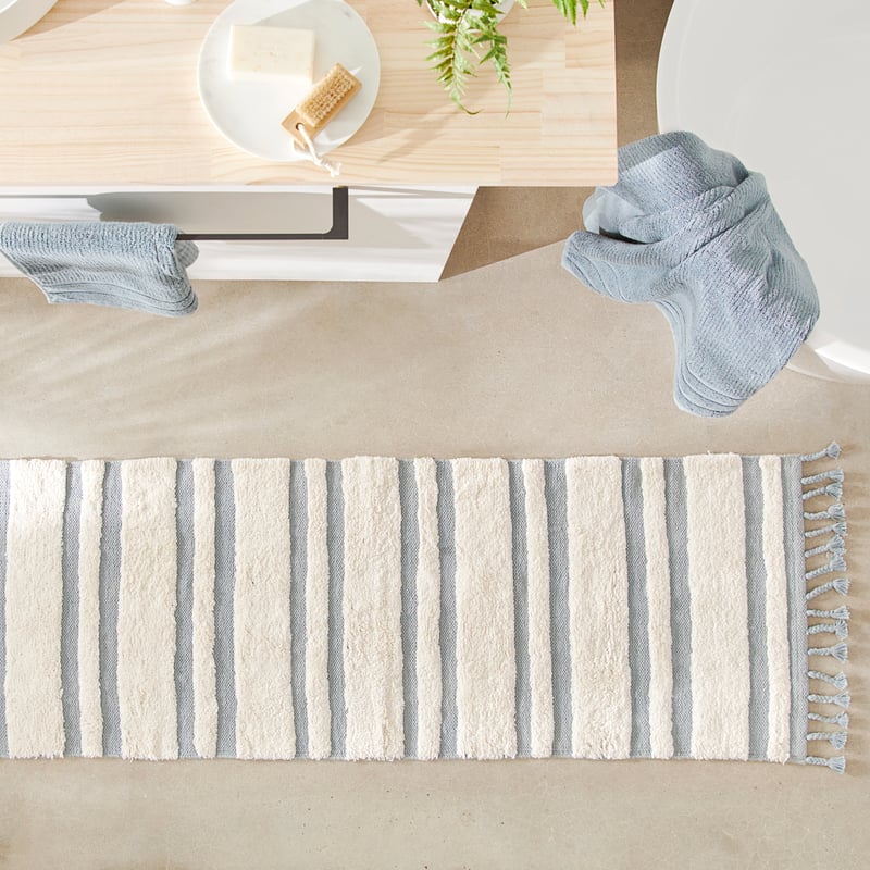 Riviera Sea Blue Multi Stripe Bath Runner