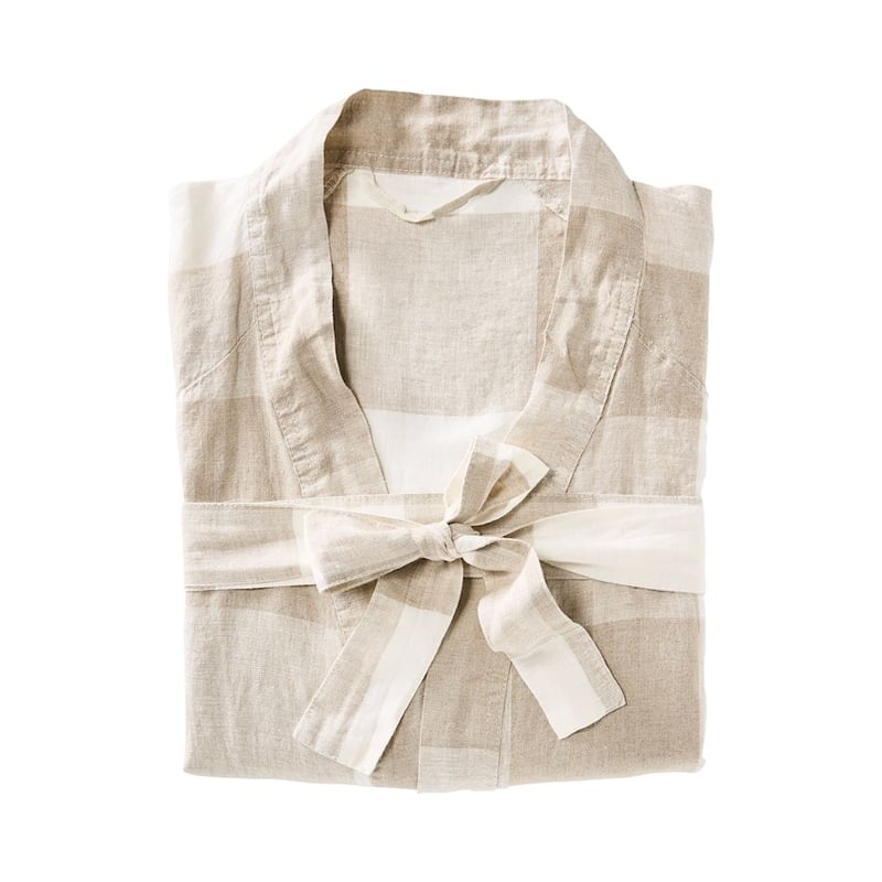 Vintage Washed Linen Large Linen Check Robe