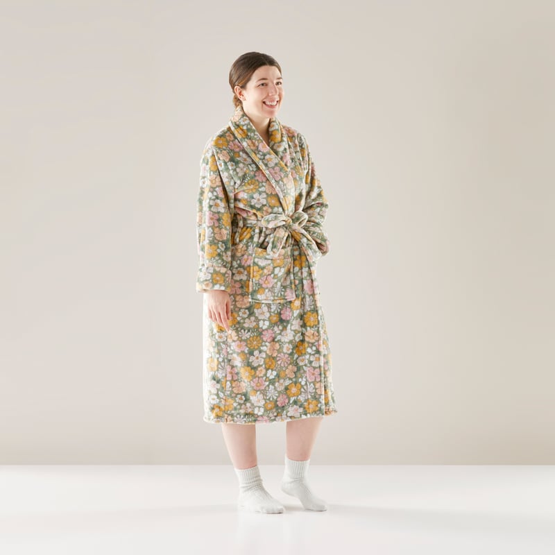 Printed Green Multi Garden Floral Ultra Soft Robe