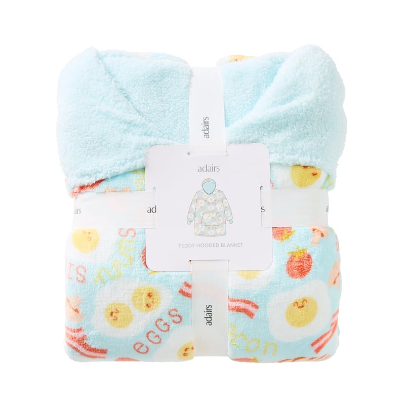 Teddy Aqua Multi Bacon and Eggs Hooded Blanket