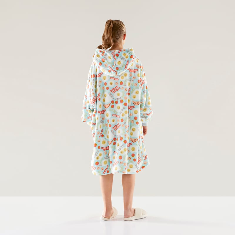 Teddy Aqua Multi Bacon and Eggs Hooded Blanket