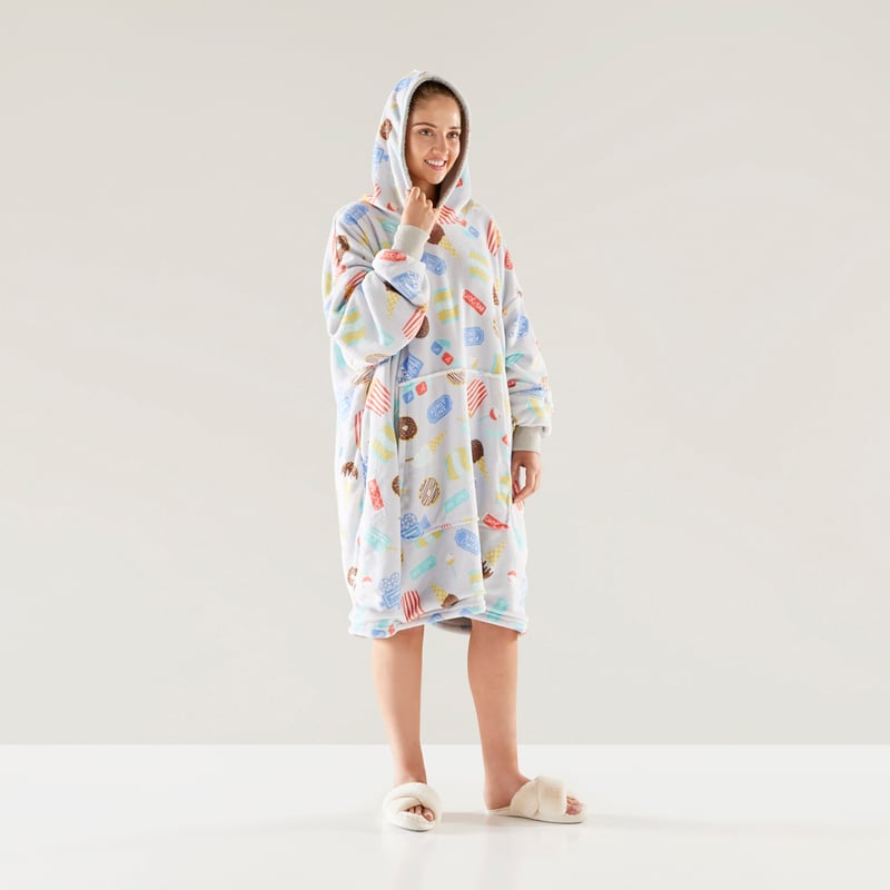 Teddy Grey Multi Movie Night Hooded Blanket