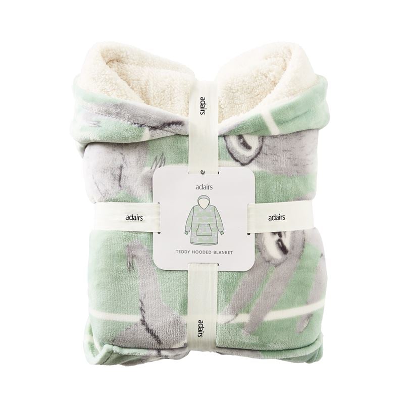 Teddy Soft Green Multi Sloths Hooded Blanket