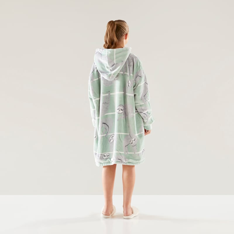Teddy Soft Green Multi Sloths Hooded Blanket