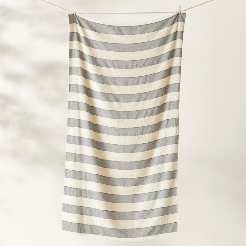 European Turkish Patara Black & Natural Beach Towel