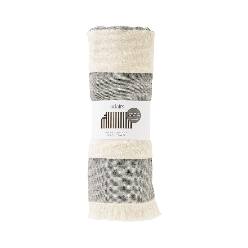 European Turkish Patara Black & Natural Beach Towel