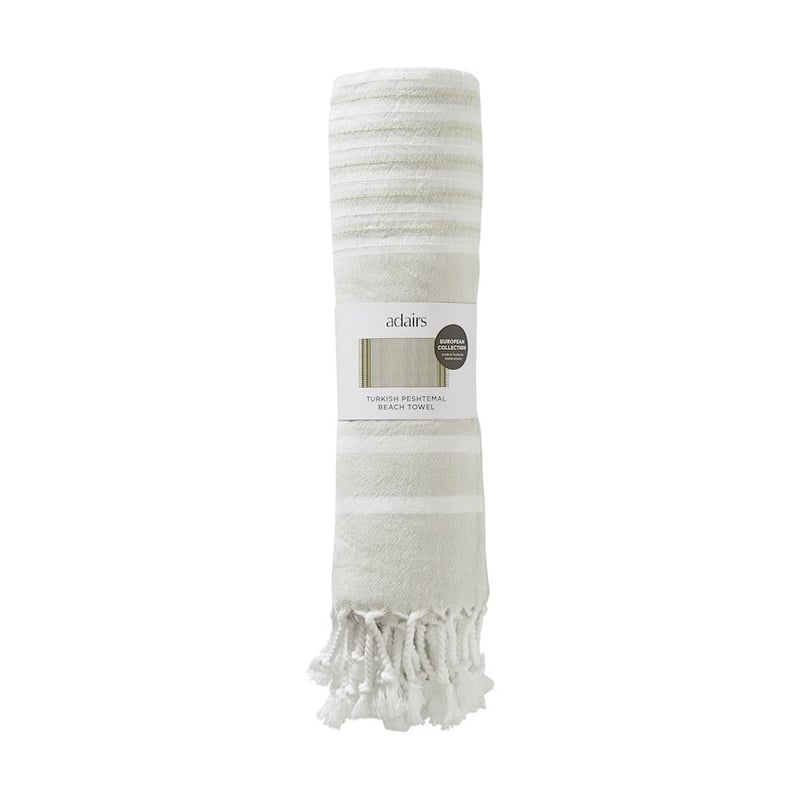 European Turkish Peshtemal Soft Green Stripe Beach Towel