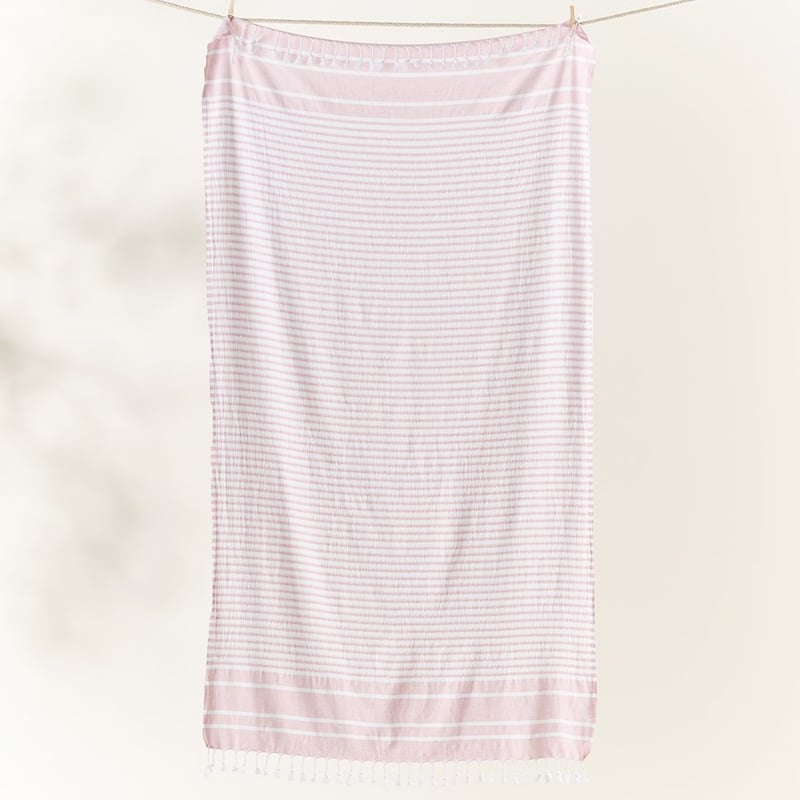 European Turkish Peshtemal Soft Pink Stripe Beach Towel