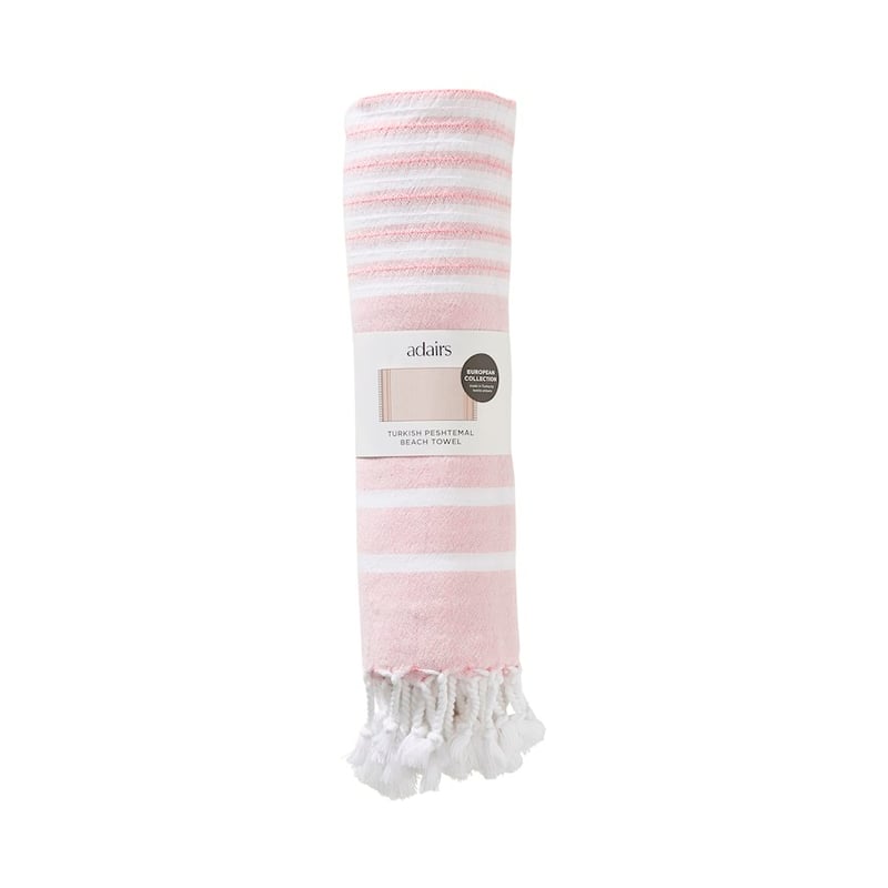 European Turkish Peshtemal Soft Pink Stripe Beach Towel