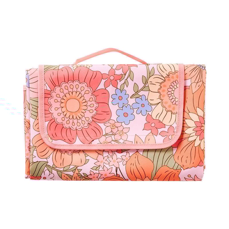 Retro Floral Pink Picnic Rug
