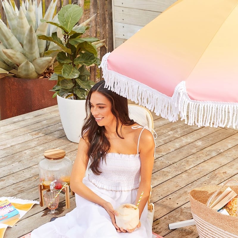Yellow & Coral Ombre Beach Umbrella