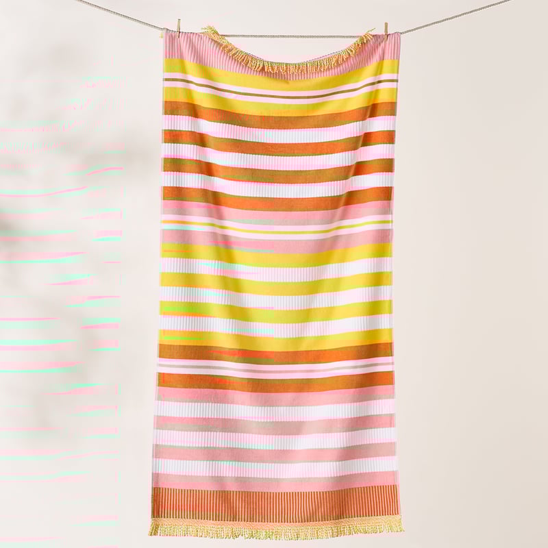 Velour Holiday Stripe Pink Beach Towel