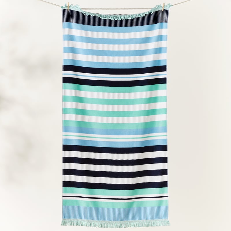 Velour Holiday Stripe Aqua Beach Towel