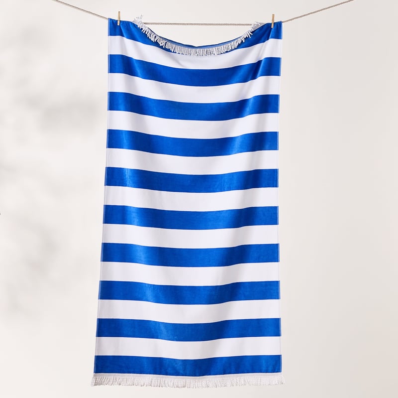 Velour Pool Stripe Blue Beach Towel