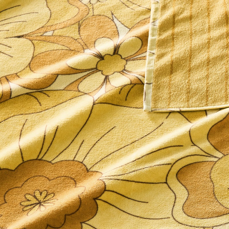 Velour Retro Golden Floral Beach Towel