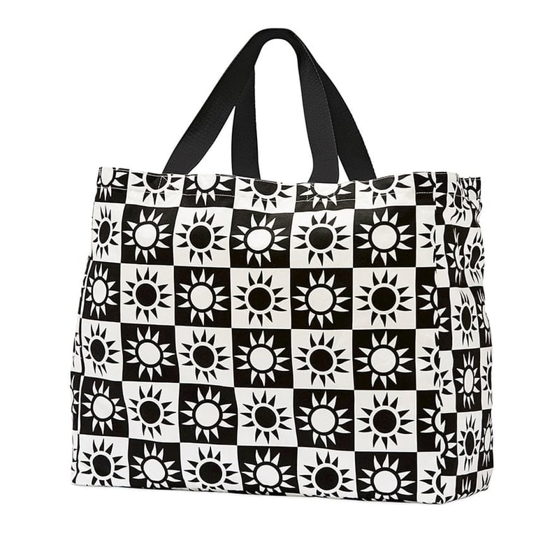 Canvas Black Check Beach Bag