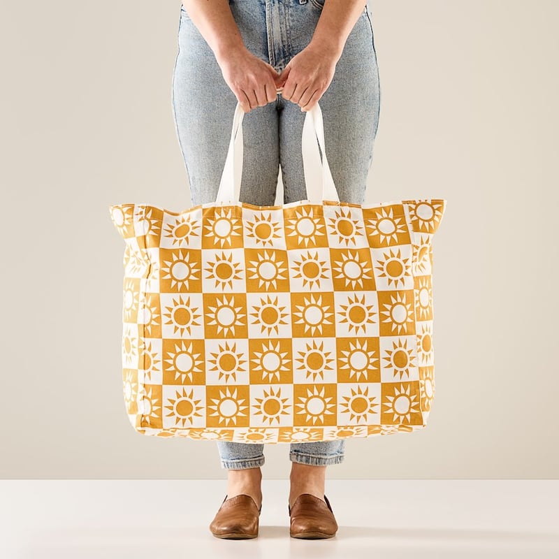 Sun Check Canvas Beach Bag