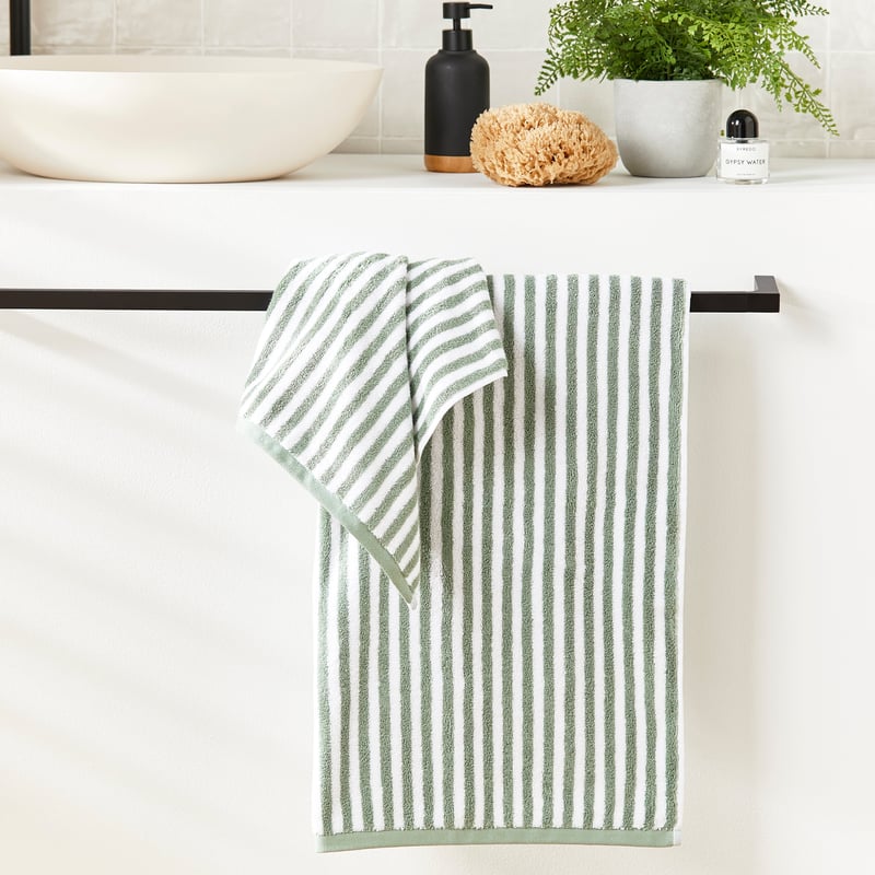 Capri Stripe Eucalyptus & White Towel Range