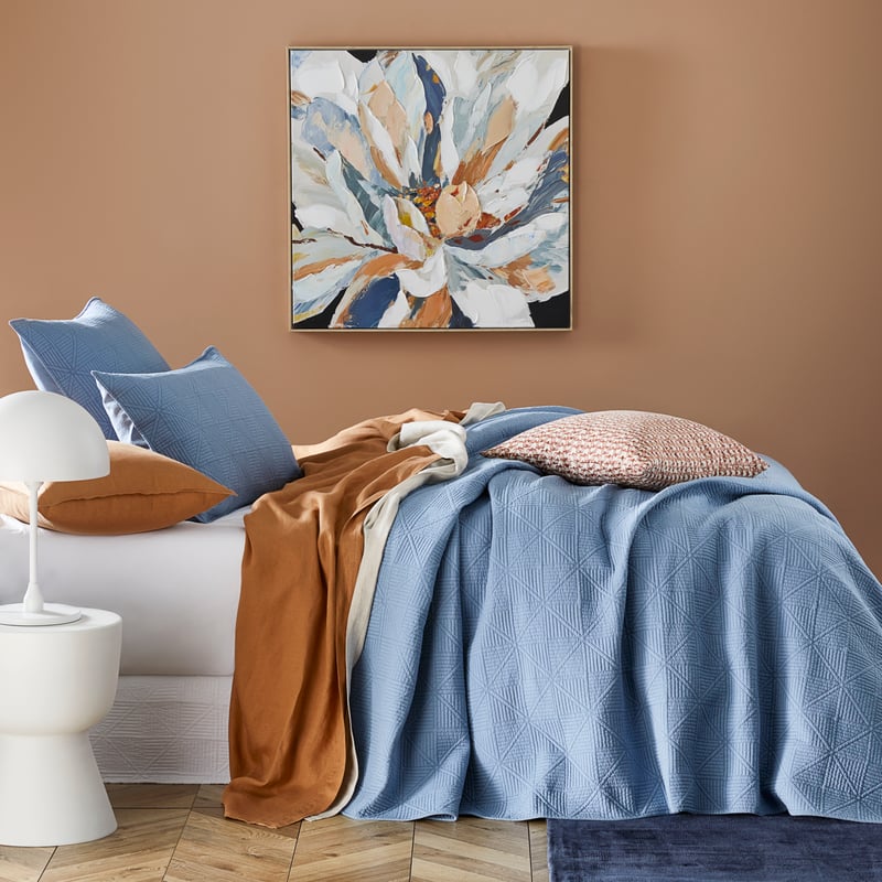 Prism Steel Blue Quilted Coverlet + Pillowcases
