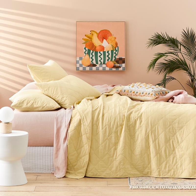 Stonewashed Cotton Dusty Lemon Quilted Coverlet Separates